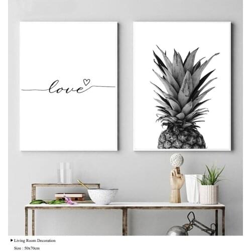 NICOLESHENTING Pineapple Wall Art Canvas Posters Prints Nordic Love Quote for Living Room Paintings Black White Wall Picture