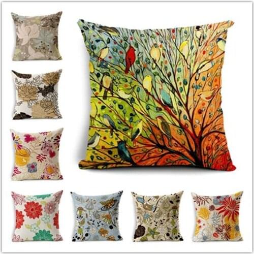 Nordic Style Tree Printed Vintage Cotton Linen Cushion Cover Bed Pillowcases Throw Pillow Covers Decorations 45x 45cm