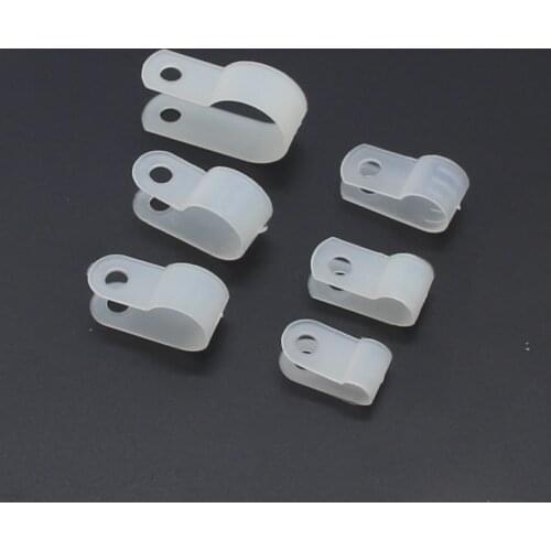 100PCS/lot R-Type Nylon Cable Clamp Clear Black R-Type Cable Clamp Cable Clips 5.3/6.4/8.4/10.4/13.2/16MM