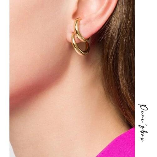 PerisBox Hot Sale Double Circle Twisted Gold Stud Earrings Polished Irregular Earrings Studs Minimalist Geometric Earrings 2019