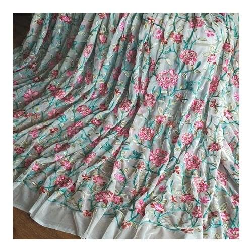 Rose Red Flowers Embroidery Tulle Lace Fabric Mesh Fabric Lace Mesh Sewing Fabric DIY Skirt Bag Dress Room Decoration
