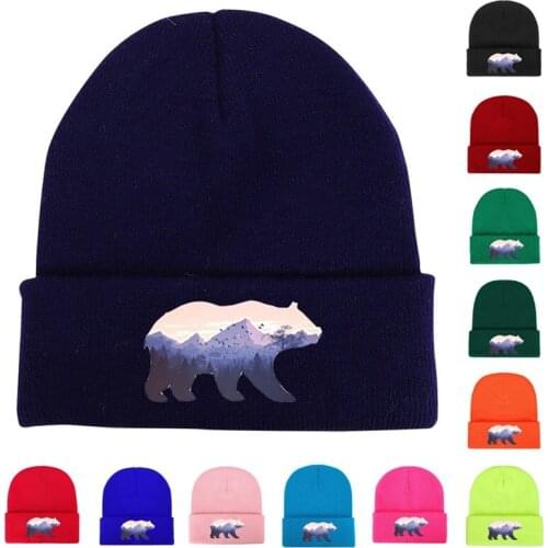 Bear Cartoon Mountains Head Hat Beanie Cap Warm Outdoor Fashion Hat Autumn Winter Men Women Boys Girls Casual Hats Wholesale