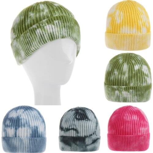Women Men Cap Autumn Winter Tie-Dye Casual Outdoor Sports Beanies Knitted Bonnet Hat Cap Comfortable Hip Hop All-match Cap