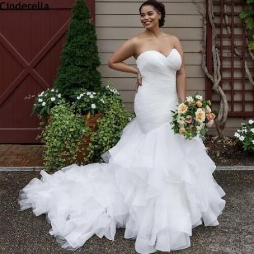 Wedding Dresses Sweetheart Mermaid Sweep Train Tulle Ruffle Wedding Dresses With Lace Up Back Bridal Gowns vestido de noiva