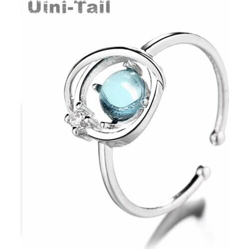 Uini-Tail Hot Sale New 925 Sterling Silver Personality Fashion Blue Fantasy Planet Open Ring Fashion Trendy Flowing High Quality