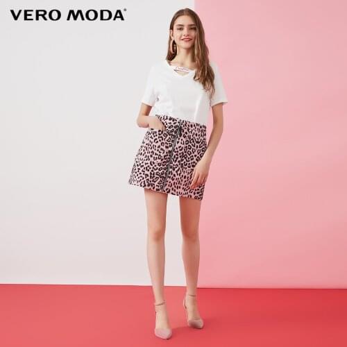 Vero Moda Womens 100% Cotton Leopard Metal Zipper Decoration A-Line Short Skirt | 319337520