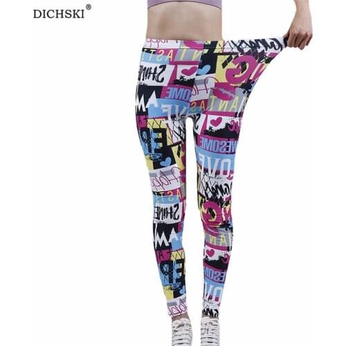 DICHSKI Push Up Leggings Womens Clothing Fitness Colored Letter Love Printed Yoga High Waist Workout Ankle-Length New Jeggings