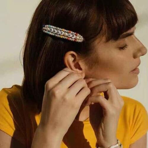 Lalynnly 2019 Trendy Imitation Pearl Letter COME UP Hairpins Female Colorful Beads Hair Clips Barrette Hair Accessories F07531