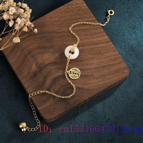 White Jade Doughnut Bracelet Women Zircon 925 Silver Gifts Fashion Chalcedony Amulet Natural Gemstone Crystal Jewelry Charm