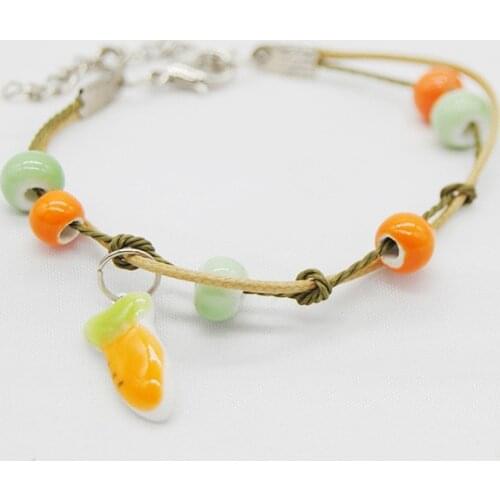 Cute Chinese Style Kitty Charm Bracelet Girls Lucky Vintage Ceramics Beads Rabbit Carrot Cat Bracelet Women Jewelry Party Gift