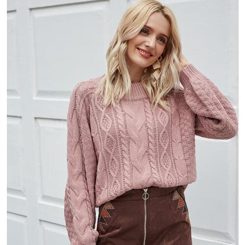 Womens Neon Sweater autumn winter females O-neck Casual Noodles Grain Loose Knitted shirts ladies Fuchsia Pink Jumper