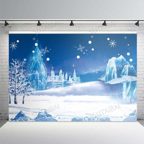 Winter Fairy Tale Backdrops Photography Snow Snowflake Tree Ice Freeze Frozen Castle Photo Background Child Photo Studio Banner
