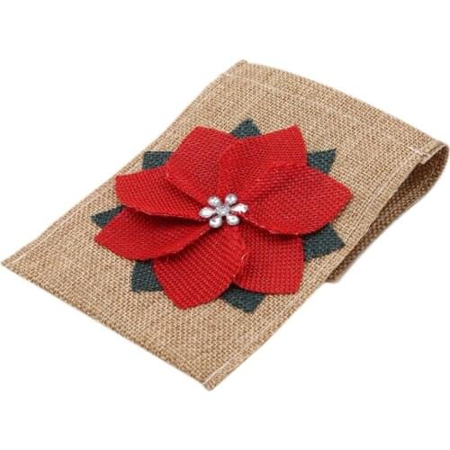 1Pc Burlap Lace Cutlery Pouch Rustic Wedding Tableware Knife Fork Holder Bag Hessian Jute Table Decoration Accessories