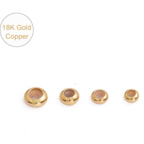 18K Gold Plated 1Pc 6 7 8 10mm Copper Oblate Shape inside Silicone Positioning Adjusted Beads DIY Jewelry Findings Accessories