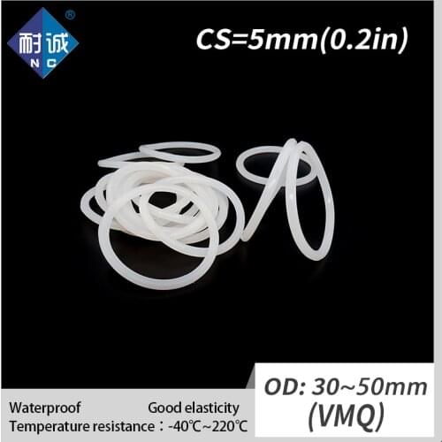 2PCS/lot Silicone rubber oring VMQ CS 5mm OD30/35/40/45/50mm O Ring Gasket Silicone O-ring waterproof