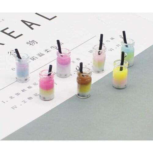 6pcs Mini Jelly Pearl Milk Tea Cup Resin Charm Diy Pendant Earrings Necklace Bracelet Jewelry Accessories
