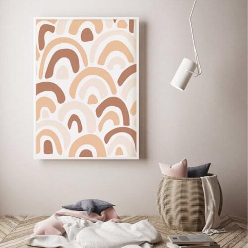 Abstract Rainbow Pattern Canvas Print Boho Painting Brown Arches Repeating Rainbows Poster Nordic Wall Art Picture Home Decor