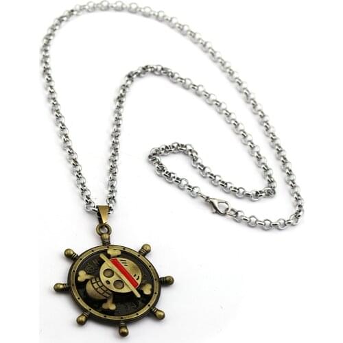 Anime ONE PIECE MONKEY D LUFFY Skull Pendant Rotatable Necklace Pirate Flag Metal Necklace cosplay Anime Gift