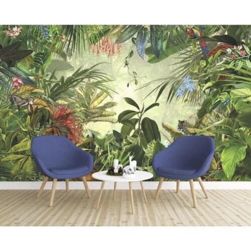 Bacal Custom wallpaper European retro hand-paint rainforest plantain tiger parrot wall TV painting background 3d wallpaper mural
