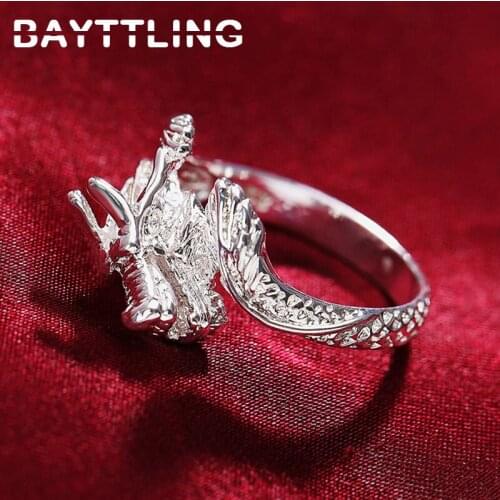 BAYTTLING 925 Sterling Silver Ring Fine Carved Dragon Head Opening Ring For Woman Man Fashion Charm Christmas Jewelry Gift