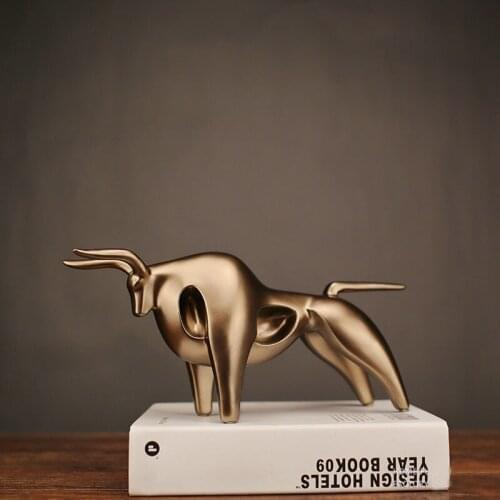 BUF RETRO COPPER LUCKY COW MODERN ABSTRACT FORTUNE COW STATUE RESIN ORNAMENTS HOME DECORATION ACCESSORIES GIFT RESIN FORTUNE COW