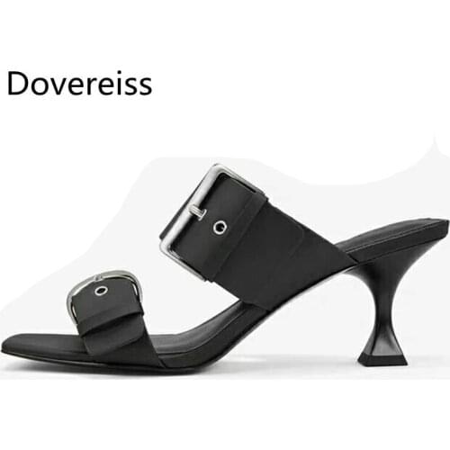 Dovereiss Fashion Womens Shoes summer Pure color white Buckle consice sexy Elegant Stilettos heels Slippers size 33-43