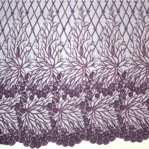 Purple HandMade Beaded Mesh Lace With Sequins Mesh Fabrics For Party Dress HY0973