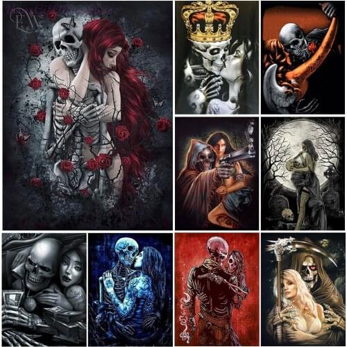 FIYO 5D Diamond Painting Skull Beauty Cross Stitch Diamond Square/Round Embroidery Full Display Rhinestones Pictures Home Decor