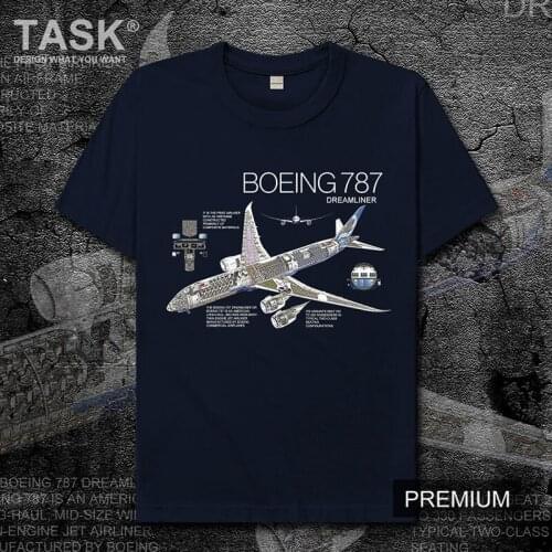 USA B787 Dreamliner Civil airliner casual printed short-sleeved t-shirt mens 100% cotton O-Neck sports streetwear summer shirt