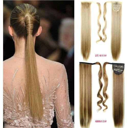 Hywamply 22inch Long Silky Straight Wrap Around Ponytail Hair Extensions Synthetic Clip In Hairpiece for Women Instant Hairdo