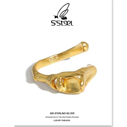 SSTEEL Minimalist Rings Sterling Silver 925 Designer Irregular Gold Trendy Personalized Adjustable Rings For Women Fine Jewelry