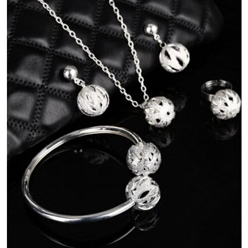 Dubai Gold Silver Plated Ball Jewelry Set Pendant Necklace Cuff Bracelet Bangle Earrings African Beads Jewelry Sets For Women