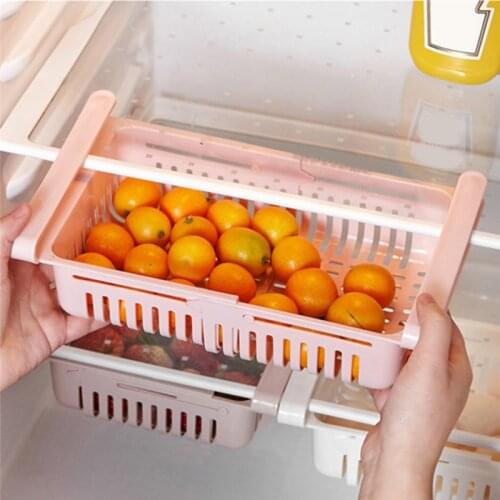 Kitchen Organizer Adjustable Kitchen Refrigerator Storage Rack Fridge Freezer Shelf Holder Pull-out Drawer Organiser Space Saver