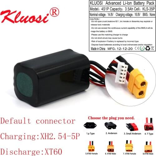KLUOSI 4S1P 14.8V 3.5Ah 16.8V High Capacity UAV Rechargeable Li-ion Battery for Various RC Airplane Quadrotor Etc XH2.54-5P XT60