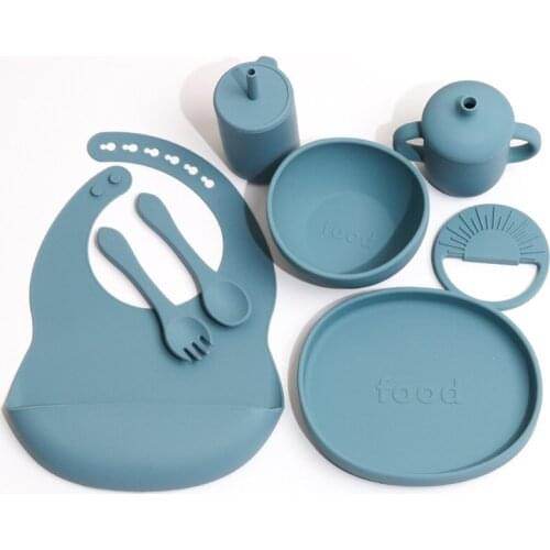 8 pcs Childrens Feeding Tableware Silicone Baby meal training food set tableware silicone bowl cup plate teether spoon
