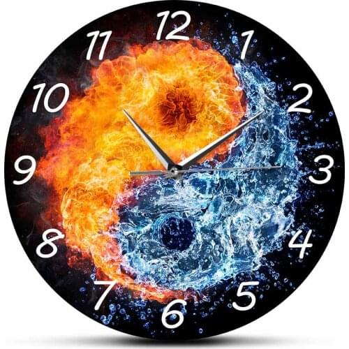 Balance Yoga Modern Design Fire And Water Yin Yang Wall Clock Silent Movement Wall Watch Zen Home Decor SpiritualTaiji Wall Art
