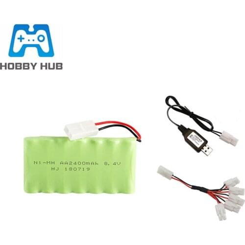 8.4V 2400mAh NI-MH Battery +8.4 Charger For RC Toys cars boats Guns Truck NIMH AA 8.4v Rechargeable Battery Pack