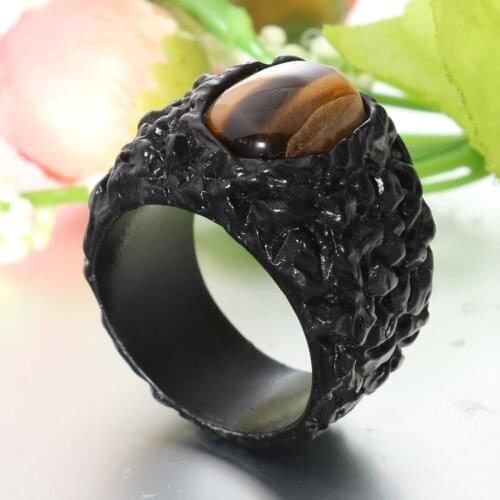 New black anti-black rock shape ring mens domineering personality fashion high quality jewelry crystal tiger eye stone wedding