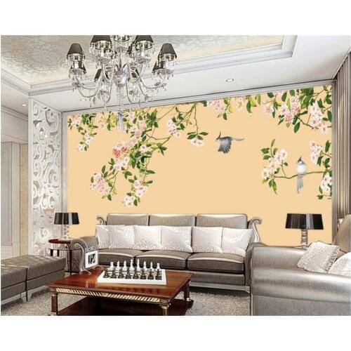 Beibehang wallpaper high-definition hand-painted flowers and birds background wall murals hotel interior wallpaper painting