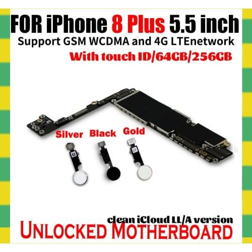 64GB 256GB 100% Original IOS system Logic board for iphone 8plus 8 Plus with / NO touch ID Unlocked Mainboard+Chips Motherboard