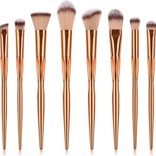 Pro 8pcs Metal Makeup Brushes Set Cosmetic Face Foundation Powder Eyeshadow Blush Lip Plating Make Up Brush Kit
