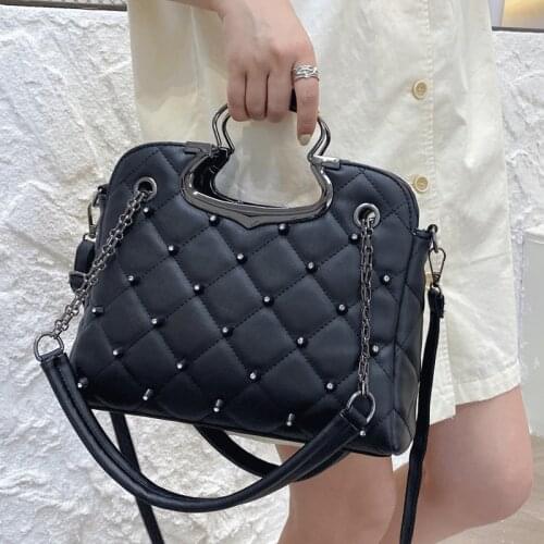 Luxury Brand Handbags Large Black Chain Shoulder Bags Female Leather Cross Body Bag Rivet Fashion Casual Tote Sac Women Bags New
