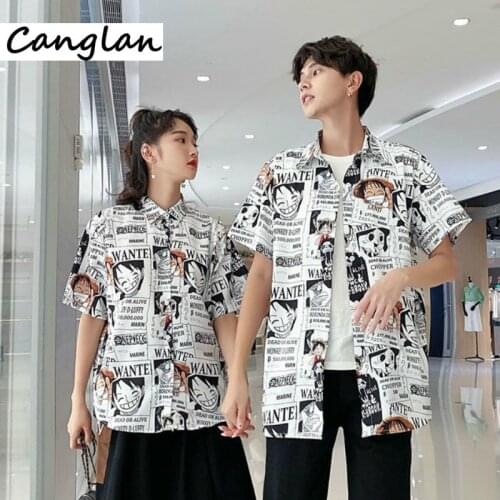 Anime One Piece Print Shirt Button Up Clothing Men Women Summer T Shirt Button Up Tshirt Japanese Harajuku Luffy Clothes Tee Top