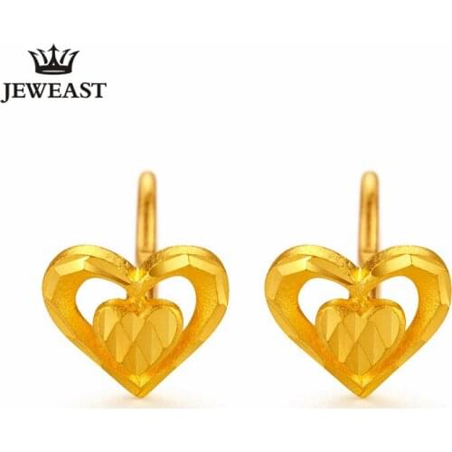 YSF 24K Pure Gold Earring Real AU 999 Solid Gold Earrings Fashion Double Heart Upscale Trendy Fine Jewelry Hot Sell New 2020