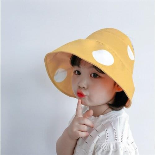 Girls And Boys Autumn Summer Dot Cotton Sun Hats Big Brim Empty Head Sun Protection Hat Kids Outdoor Traveling Cap For Child