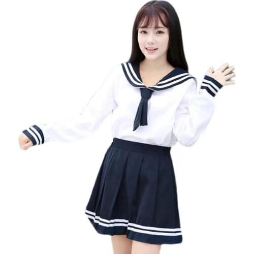 School Dresses For Girls White Shirt With Tie Long-sleeved Navy Sailor Suit Large-size S-5XL Anime Form High School Jk Uniform