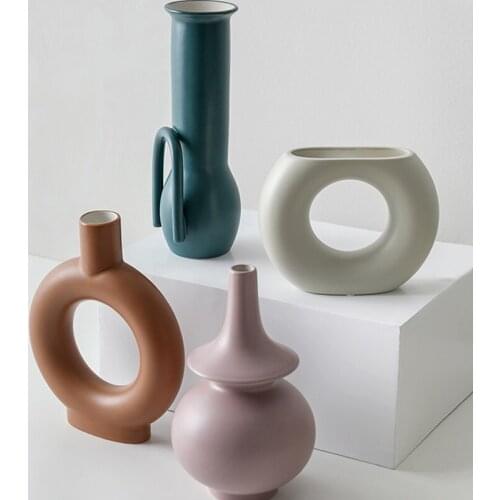 Scandinavian ceramic Vase Creative geometric Morandi Matte Art flower vases Tabletop Crafts Home Wedding Decoration accessories