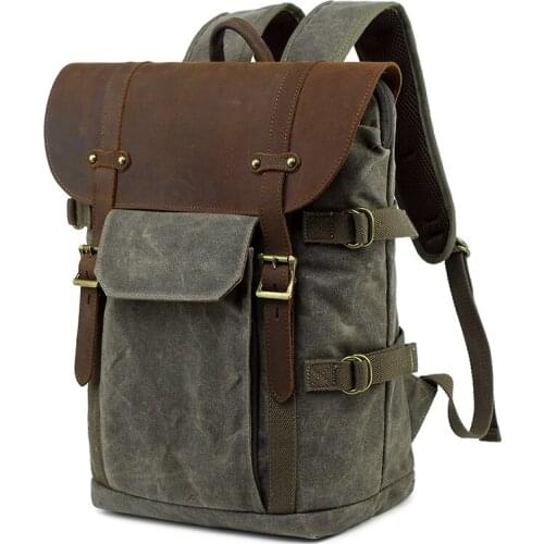 Canvas With Crazy Horse Cowhide Shoulder Photography Bag Multi-Functional Slr Camera Mens And Womens Outdoor Backpack Designer