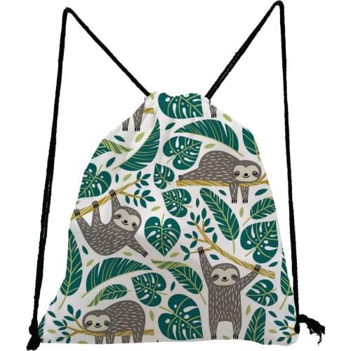 Plant Animal Drawstring Bags Leaf Sloth Printed Softback Bag Cute Toy Bag Unisex Backpack Fashion Teenage Boys Girls Bookbag