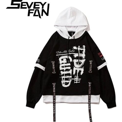 SEVEYFAN Hip-Hop Hooded Long-Sleeved Sweatshirt Thin Section Mens Personality With streamers Fashion Hoodie